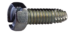#6-32 X 3/8" Type F Thread Cutting Screws | Indented Hex Head Slotted Drive | Steel Zinc & Bake (10000 / Pkg.)