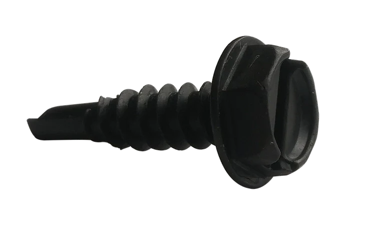 #8 X 1" Self-Drilling Screws | Indented Hex Washer Head | Slotted Drive | Steel Black Oxide (8000/Pkg.)