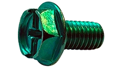 #8-32 X 1/2" Machine Screws | Indented Hex Head | Combination Drive | Steel Zinc Green Plated (10000/Pkg.)