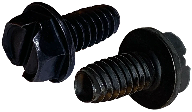 Indented Hex Washer Head Slotted Drive Thread Rolling Screw, Steel Black Oxide & Waxed