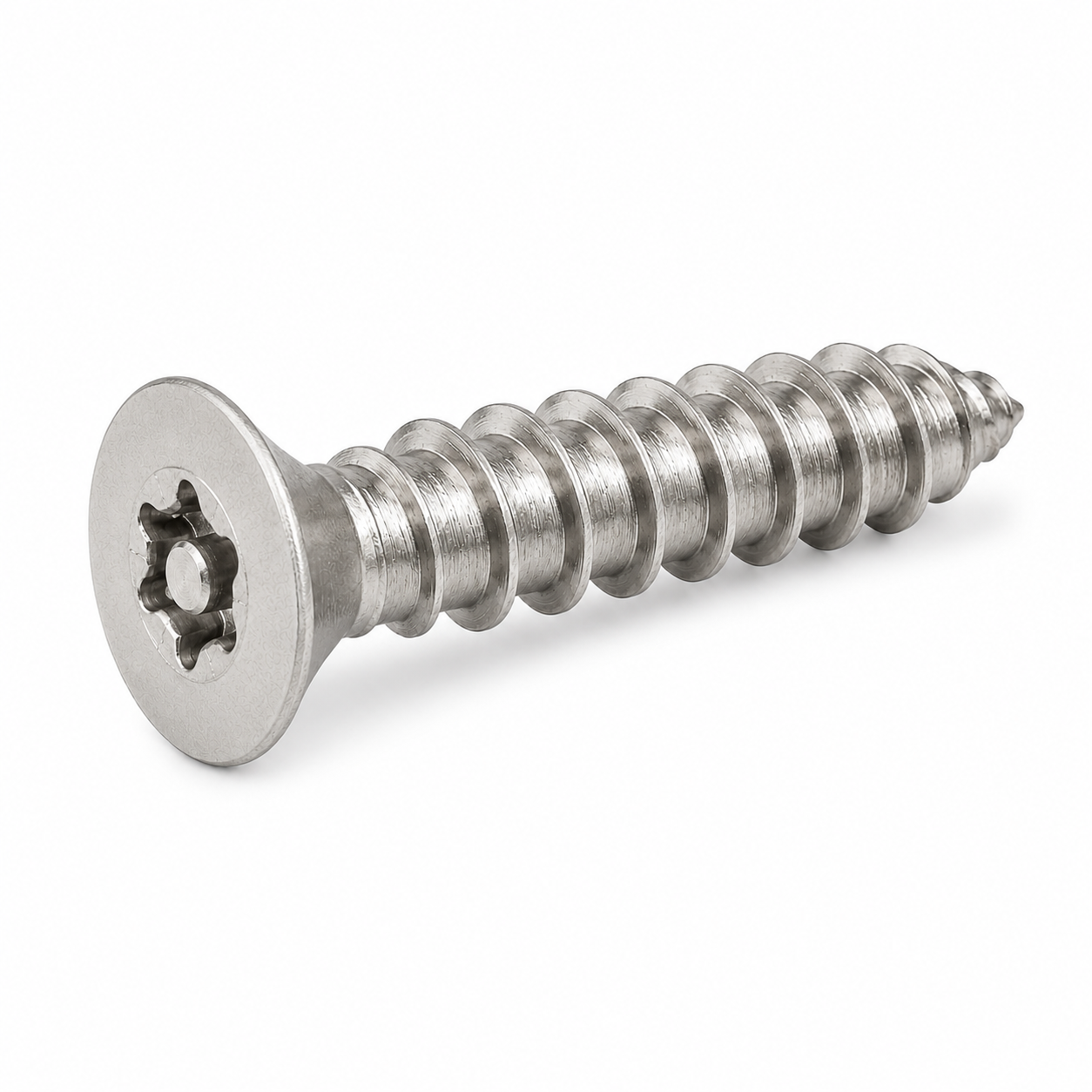 #6 X 1/2" Tamper Resistant Sheet Metal Screws | Flat Head Pin-In Six Lobe Drive (T15) | 18/8 Stainless Steel (100 / Pkg.)