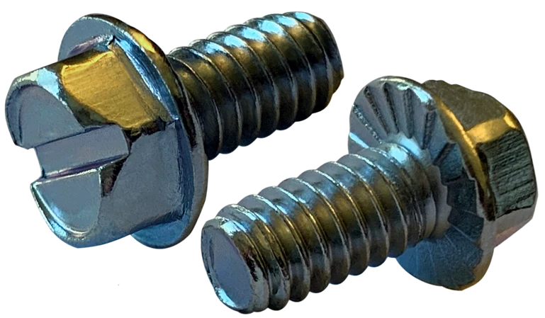 #10-24 X 3/8" Machine Screws | Indented Hex with Serrations Head | Slotted Drive | Steel Zinc Plated (8000/Pkg.)