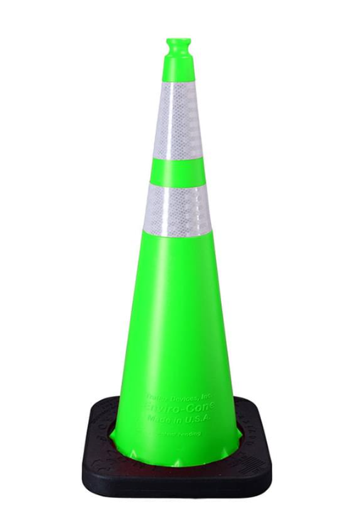 36" Lime Green Enviro-Cone Traffic Pylon | 4" & 6" Reflective Collars