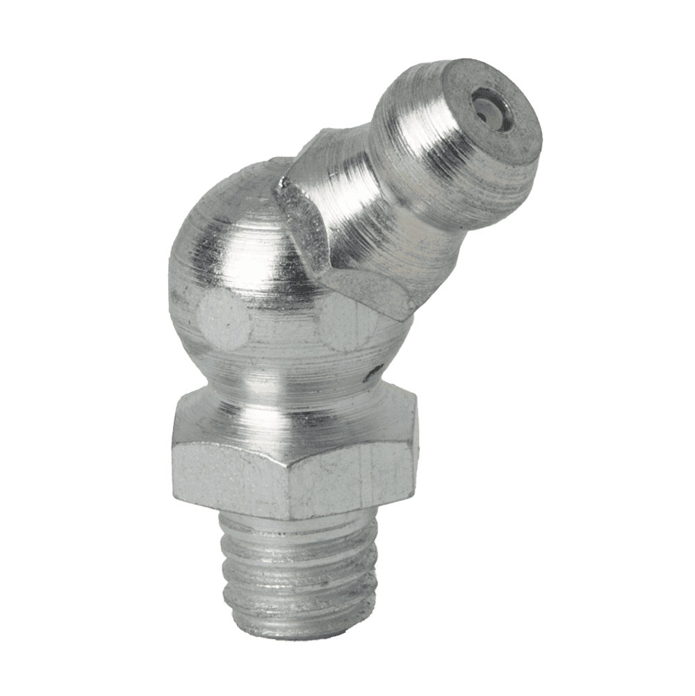 M6 x 1 45 Degree Metric Grease Fitting | Steel Zinc Clear (200 / Bag)