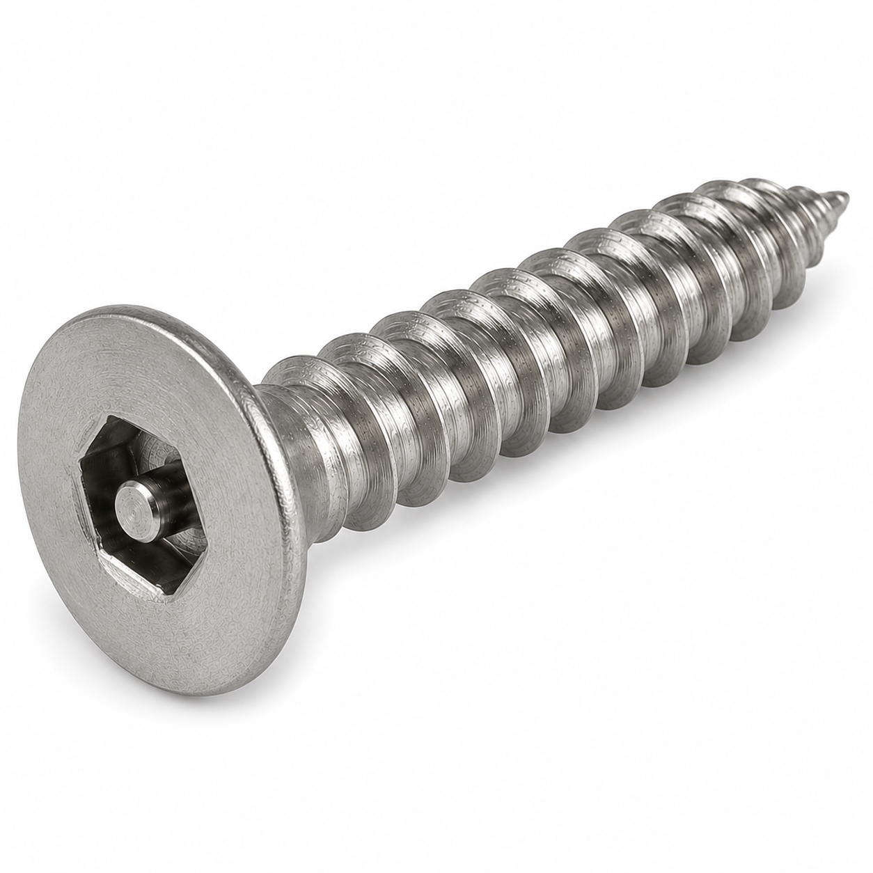 #14 X 1-1/4" Tamper Resistant Sheet Metal Screws | Flat Head Pin-In Hex Socket Drive | 18/8 Stainless Steel (100 / Pkg.)