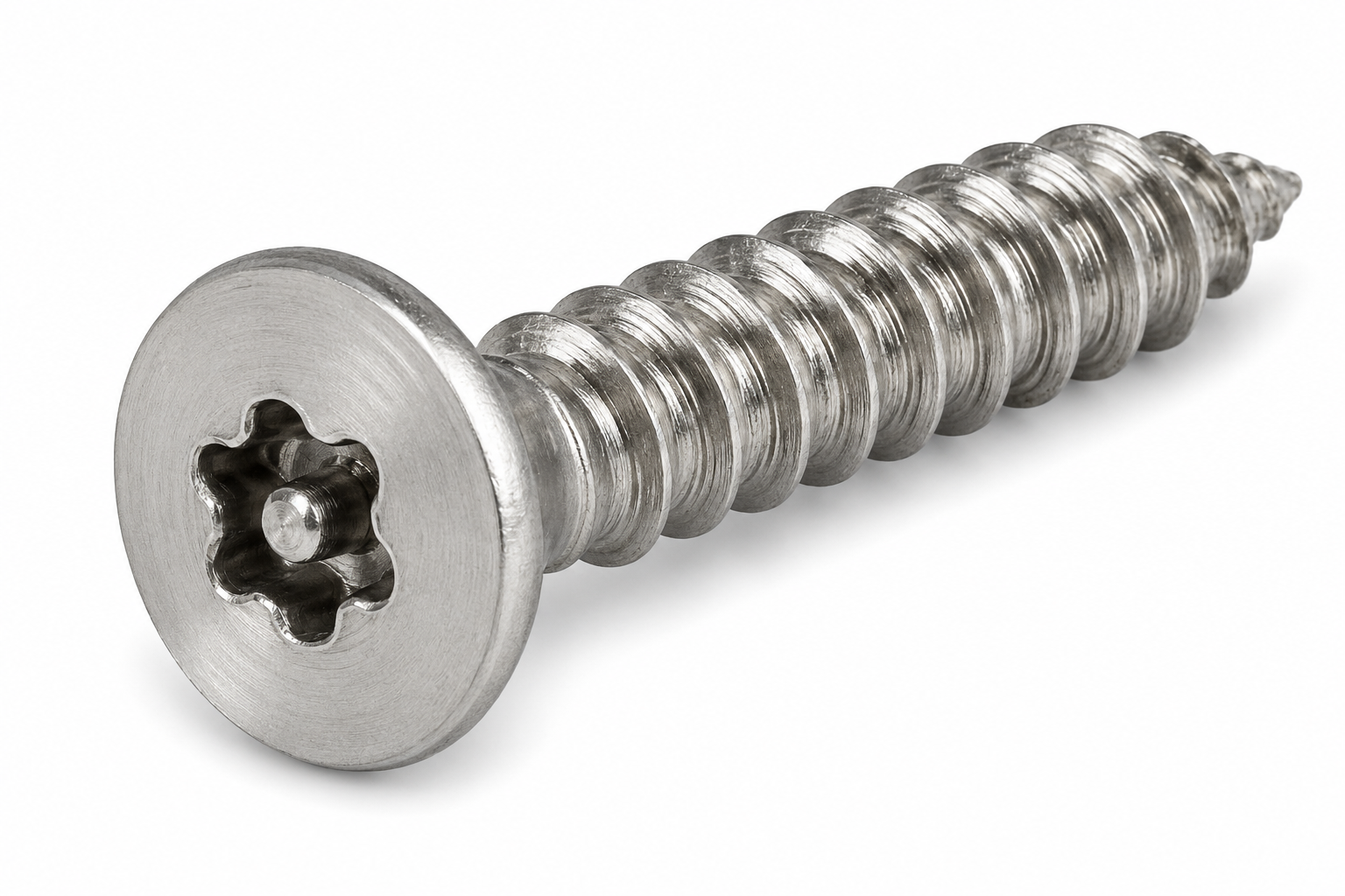 #10 X 1/2" Tamper Resistant Sheet Metal Screws | Flat Undercut Head Pin-In Six Lobe Drive | 18/8 Stainless Steel (100 / Pkg.)