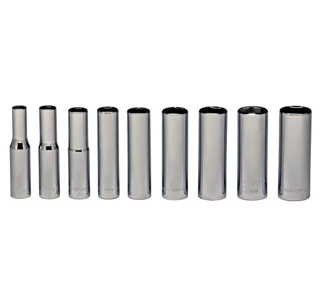 Deep 12 Point Socket Set, 1/4" Drive, Made in USA, Chrome Vanadium
