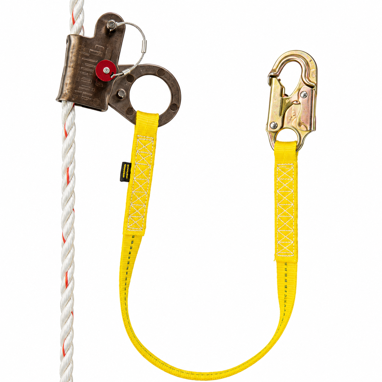 Gemtor Rope Grab | VF505 with 1" X 3' Polyester Web Lanyard Permanently Attached | Snaphook At End of Lanyard