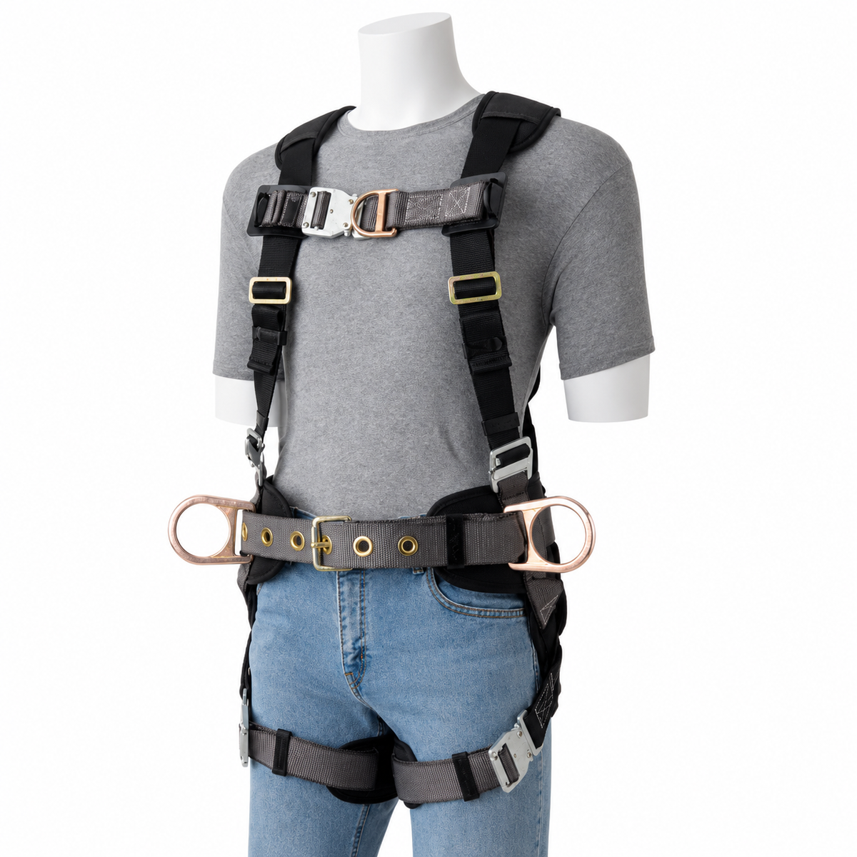 Gemtor Full Body Harness | "X" Back | Lumbar & Leg Pads | Front/Hip D-Rings | w/TRS-01 | Polyester