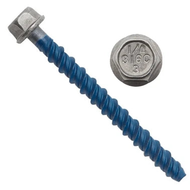 1/2" x 6" DeWalt Wedge-Bolt+ Concrete Screw Anchor | Hex Head | 316 Stainless Steel Bimetal | 07894-PWR (100/Pkg.)