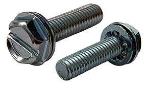 [4000 BULK] Internal Washer Sem Screws | Hex Washer Head | Slotted Drive | Steel Zinc Plated | #10-32 X 3/4