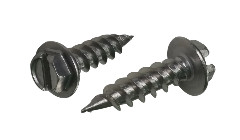 [3000 BULK] Self Piercing Screws | Indented Hex Washer Head | Slotted Drive | 410 Stainless Steel | #8 X 3/4