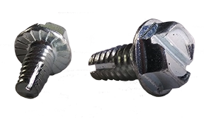 #10-24 X 3/8" Type 1 Thread Cutting Screws | Serrated Indented Hex Washer Head Slotted Drive | Steel Zinc & Bake (8000 / Pkg.)