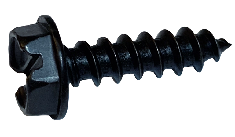 #10 X 3/8" Type AB Self Tapping Sheet Metal Screws | Indented Hex Washer Head | Slotted Drive | Steel Black Zinc & Bake (8000/Pkg.)