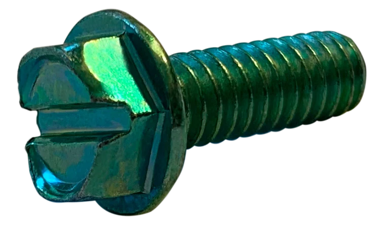 #6-32 X 1/4" Machine Screws | Indented Hex Head | Slotted Drive | Steel Zinc Green (10000/Pkg.)