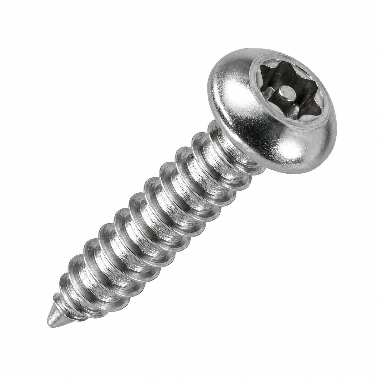 #6 X 1/2" Tamper Resistant Sheet Metal Screws | Button Head Pin-In Six Lobe Drive (T10) | 18/8 Stainless Steel (100 / Pkg.)