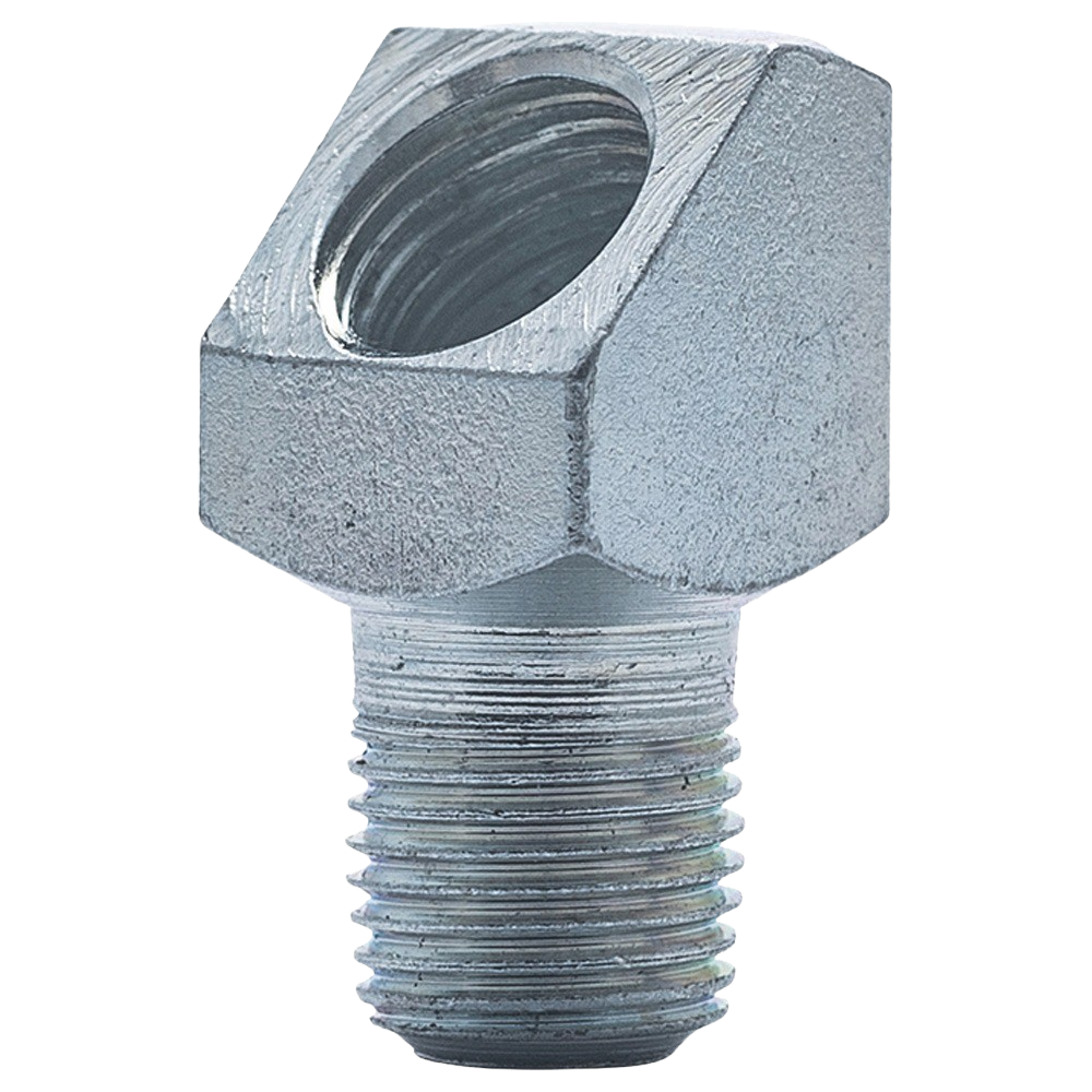 1/8-27 PTF SAE Short Male x 1/8-27 NPTF Female 45 Degree Elbow Grease Fitting Adapter | Steel Zinc Clear (100 / Pkg)