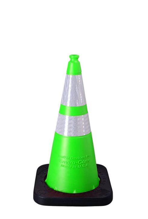 28" Lime Green Enviro-Cone Traffic Pylon | 4" & 6" Reflective Collars