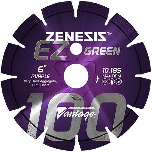 Diamond Vantage 1425EZ100Z | 14" x 0.250" Early Entry Saw Diamond Blade for Very Hard Aggregate/Early Entry Green Concrete/Flint/Chert | Z100 PURPLE