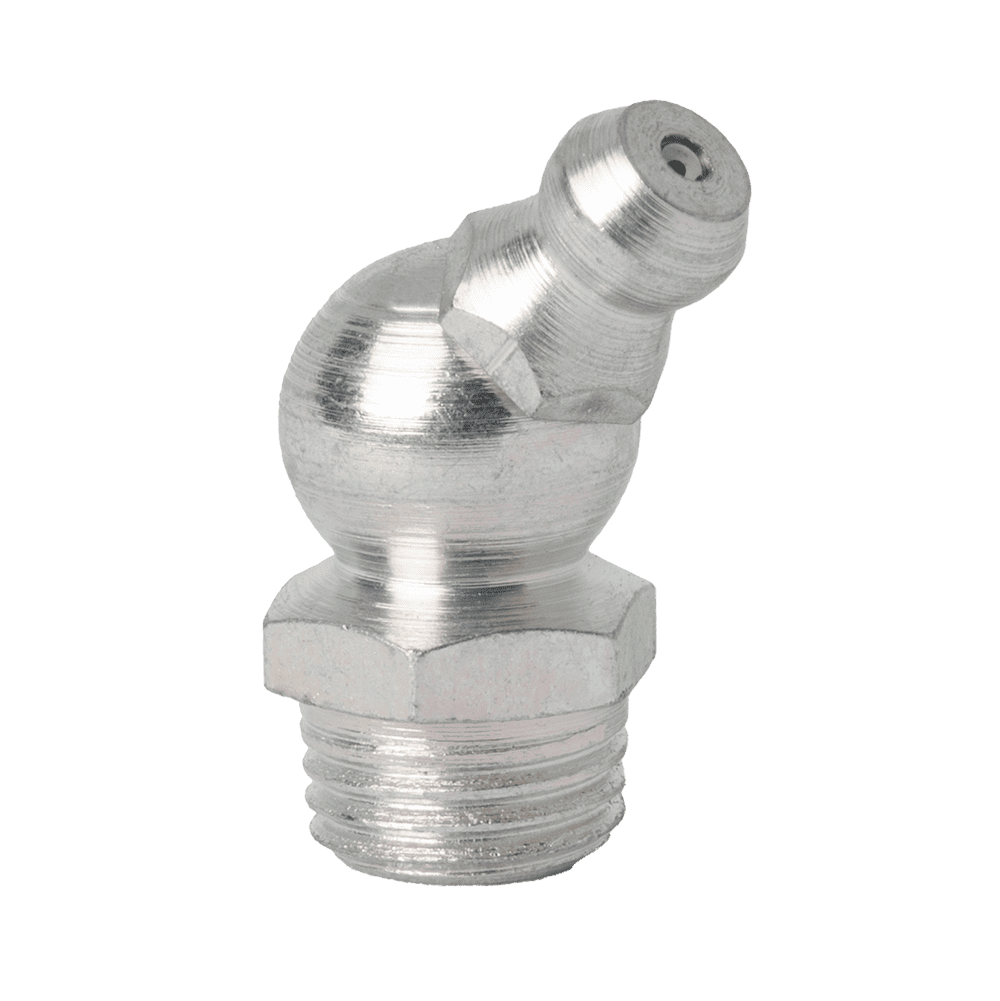 M10 x 1 45 Degree Metric Grease Fitting | Steel Zinc Clear (150 / Bag)