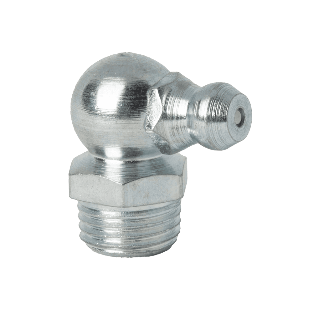 M10 x 1 90 Degree Metric Grease Fitting | Steel Zinc Clear (150 / Bag)