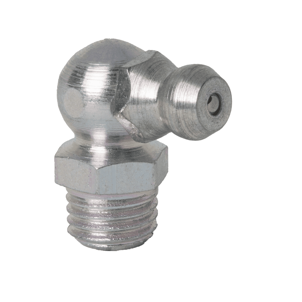 M8 x 1 90 Degree Metric Grease Fitting | Steel Zinc Clear (200 / Bag)