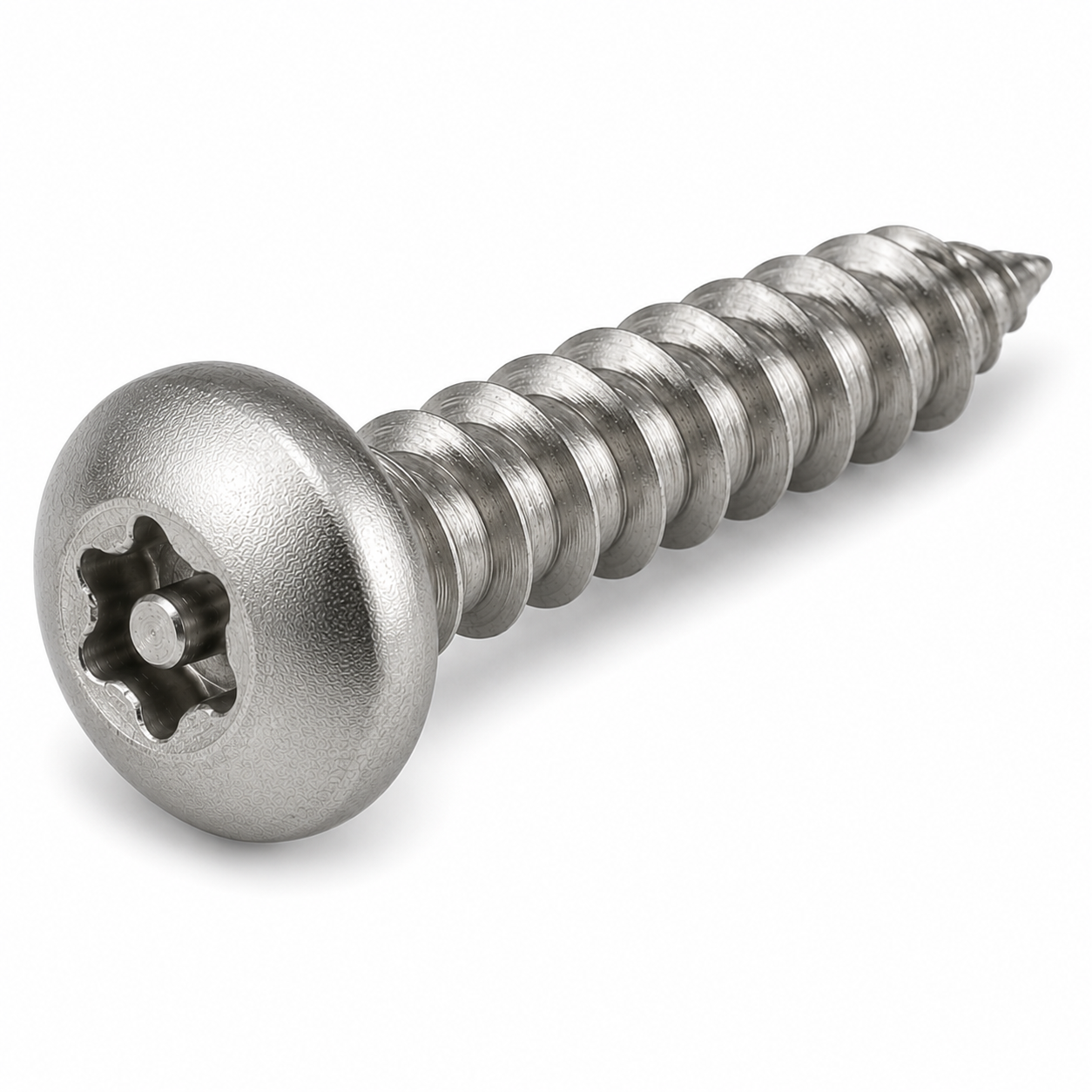 #8 X 7/8" Tamper Resistant Sheet Metal Screws | Button Head Pin-In Six Lobe Drive | 18/8 Stainless Steel (100 / Pkg.)