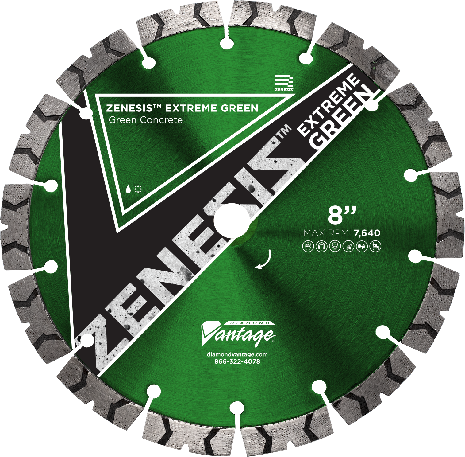 Diamond Vantage 1412KDGZX4 | 14" x 0.125" Diamond Blade for Green Concrete | ZENESIS Extreme GREEN