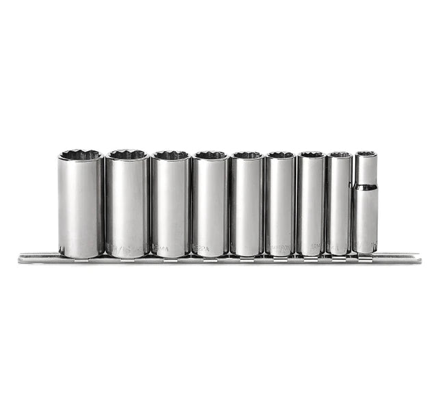 Deep 12 Point Socket Set, 3/8" Drive, Made in USA, Chrome Vanadium