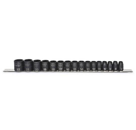 Standard Impact 6 Point Socket Set, 3/8" Drive, Made in USA, Chrome Molybdenum
