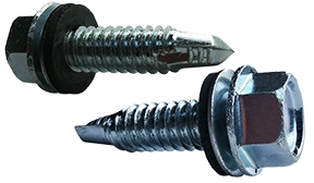 #10-16 X 3/4" Slotted Hex Washer Self-Drilling Screws with Bonded EPDM Washer in Steel Zinc & Bake