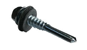 #12-14 X 1 1/4" Indented Hex Washer Self-Drilling Screws with Bonded EPDM Washer in Steel Zinc & Bake