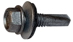 #12-24 X 7/8" Indented Hex Washer Self-Drilling Screws with Bonded EPDM Washer in Steel Zinc & Bake