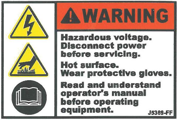 Decal, JetGo, WARNING: Hazardous Voltage. Disconnect Power Before Servicing, 2.5? x 1.75