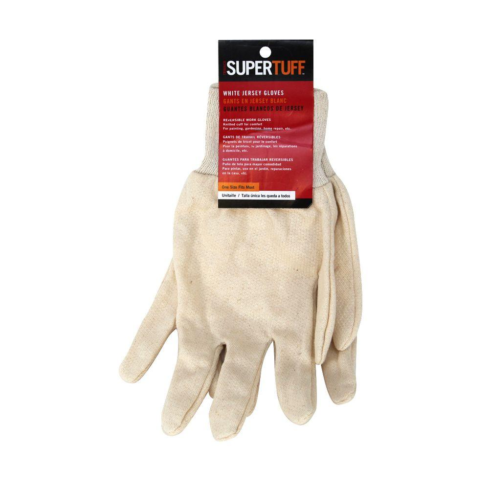 WHITE 100% COTTON KNIT JERSEY GLOVES