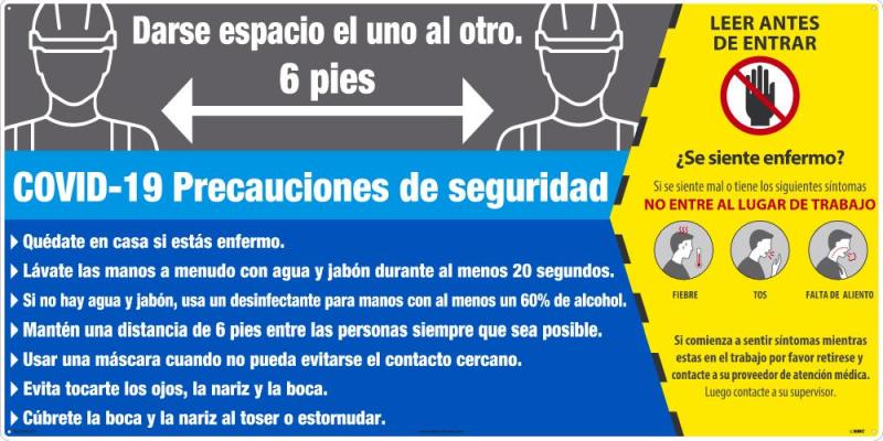 COVID-19 SAFETY PRECAUTIONS, LG FORMAT SIGN, SPANISH