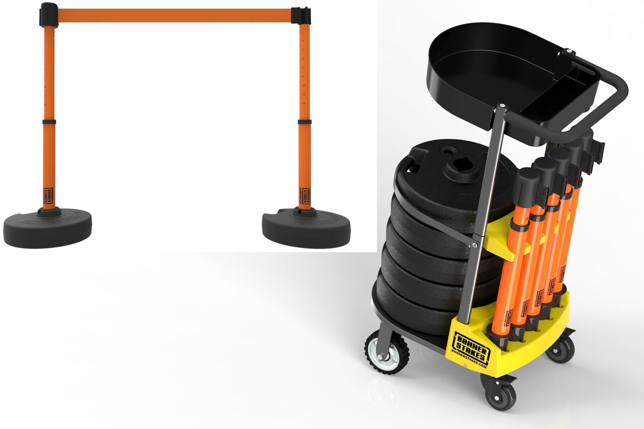 Banner Stakes Plus Cart Package With Tray & Blank Orange Banner