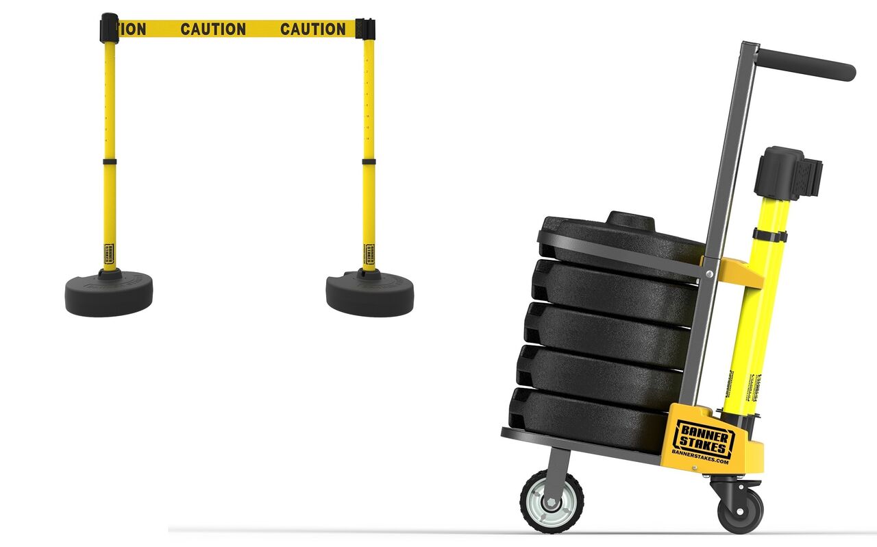 Banner Stakes Plus Cart Package With Yellow, Double-Sided "Caution" Banner