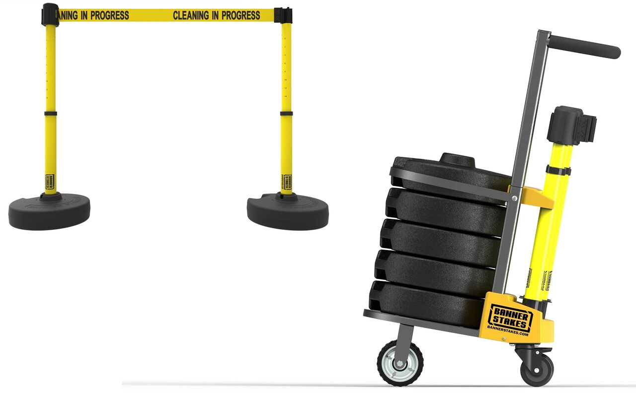 Banner Stakes Plus Cart Package With Yellow "Cleaning in Progress" Banner