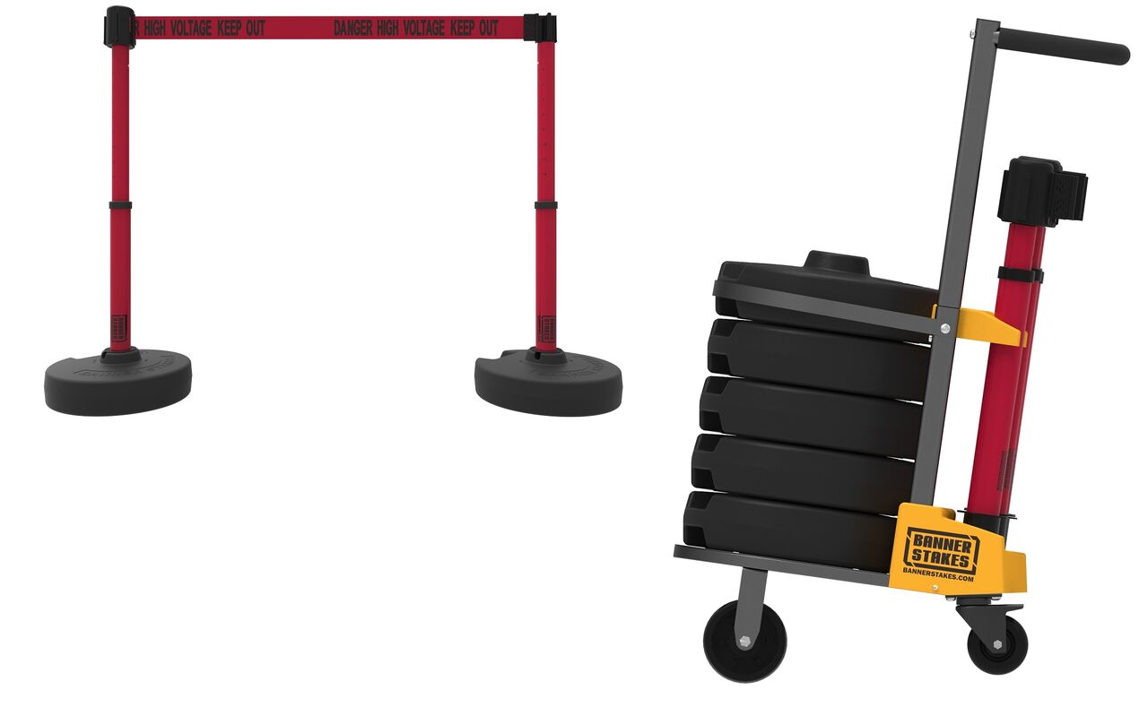 Banner Stakes Plus Cart Package With Red "Danger High Voltage Keep Out" Banner
