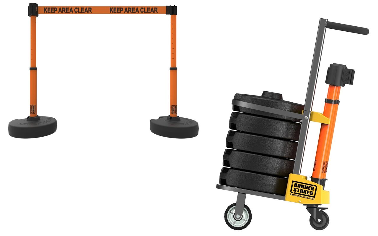 Banner Stakes Plus Cart Package With Orange "Keep Area Clear" Banner