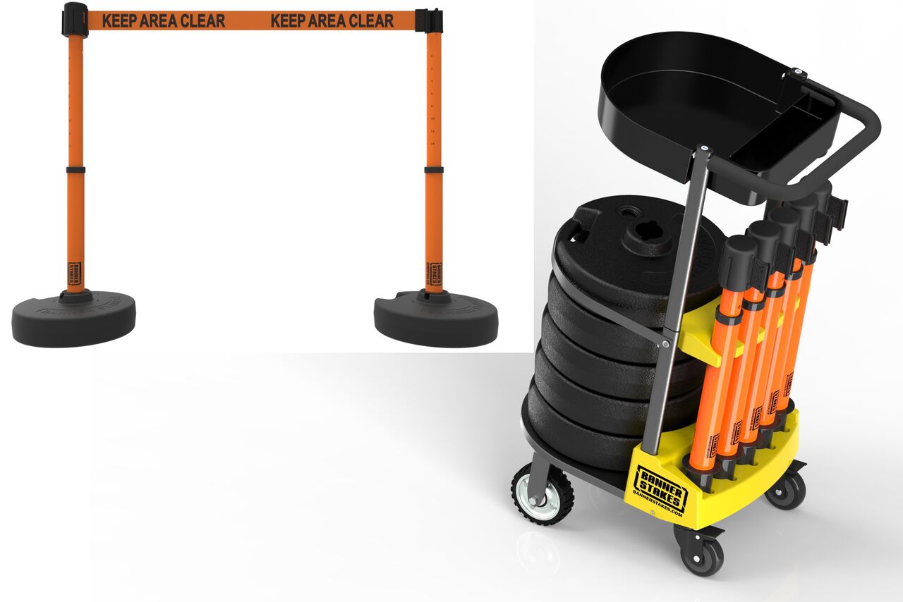 Banner Stakes Plus Cart Package With Tray & Orange "Keep Area Clear" Banner