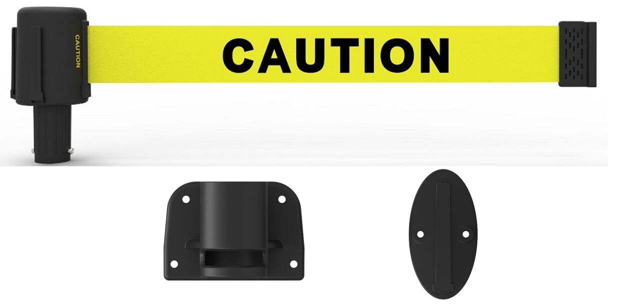 Banner Stakes Plus Wall Mount System With Yellow "Caution" Banner