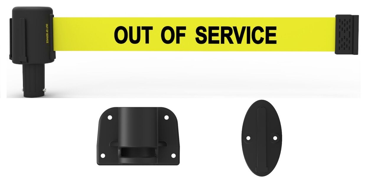 Banner Stakes Plus Wall Mount System With Yellow "Out Of Service" Banner