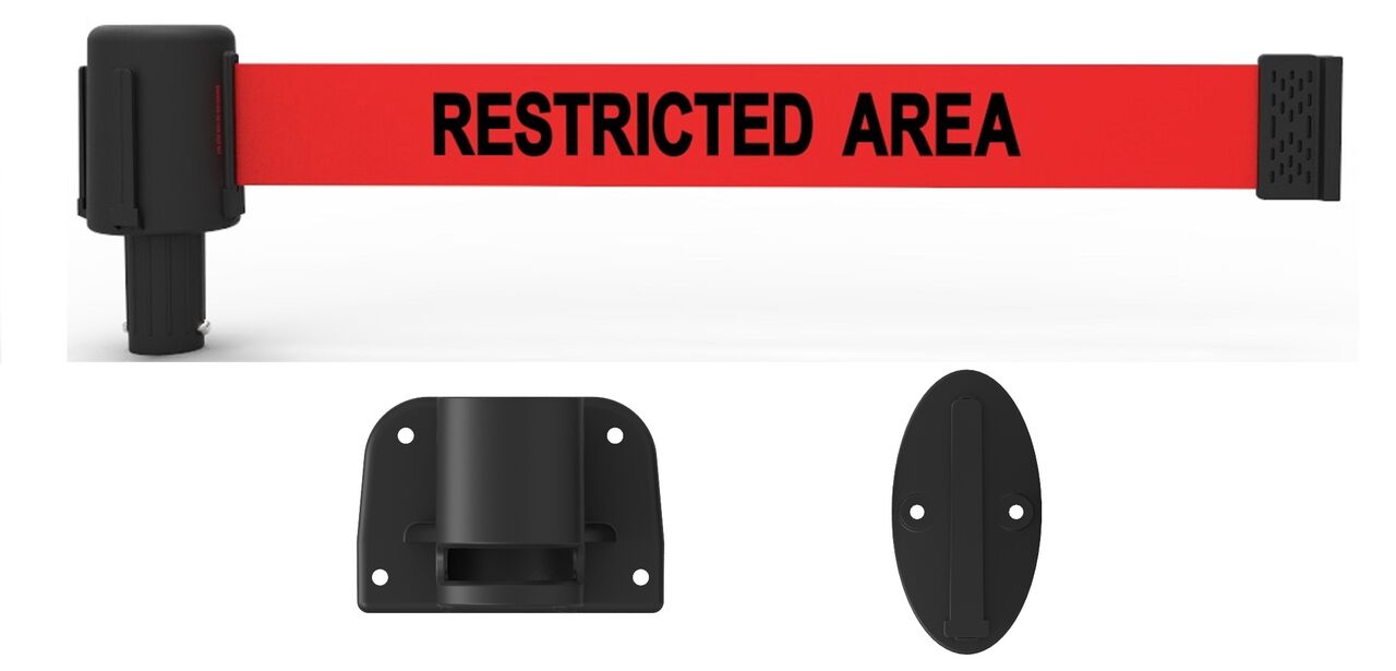 Banner Stakes Plus Wall Mount System With Red "Restricted Area" Banner