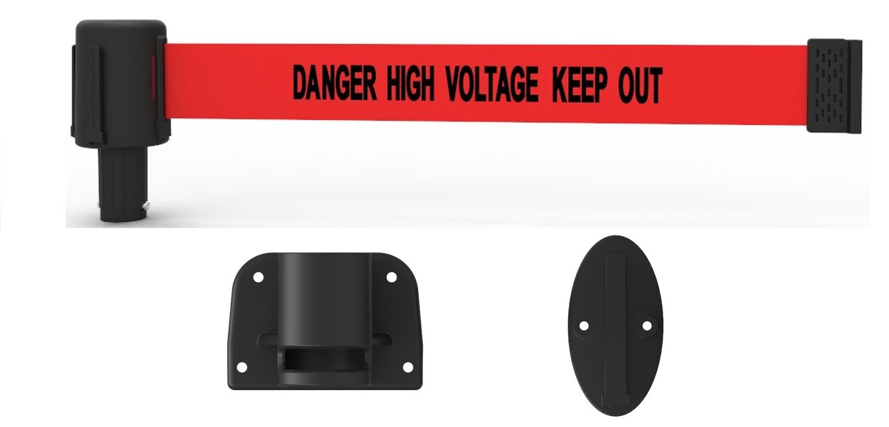 Banner Stakes Plus Wall Mount System With Red "Danger High Voltage Keep Out" Banner