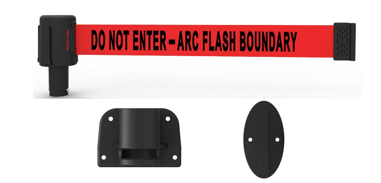 Banner Stakes Plus Wall Mount System With Red "Do Not Enter - Arc Flash Boundary" Banner