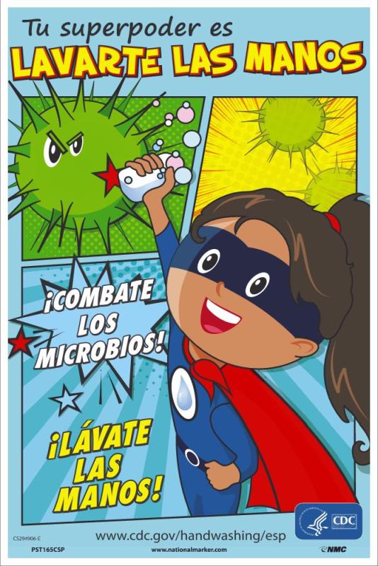 HANDWASHING IS YOUR SUPERPOWER! GIRL POSTER, SPANISH