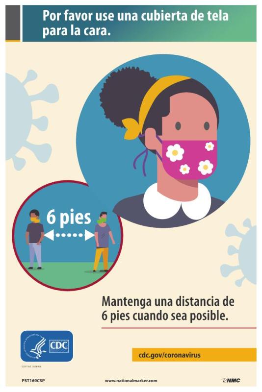 PLEASE WEAR A CLOTH FACE COVERING POSTER, SPANISH