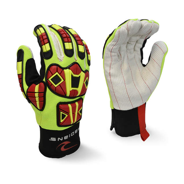 Radians Lime Green/Black Cotton Corded Palm/Spandex Back Work Glove w/ TPR